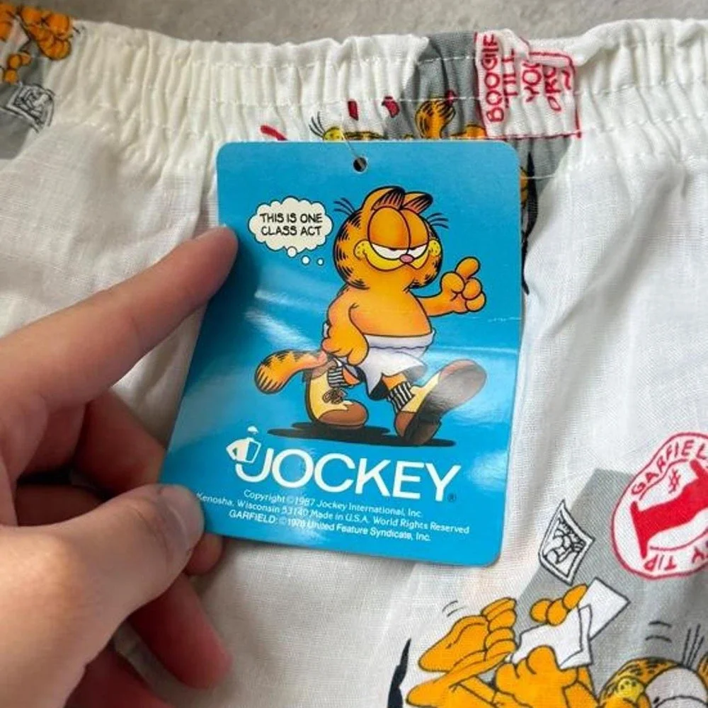 Vintage Jockey Garfield Boxer Shorts Mens 36 White Graphic Cartoon NWT